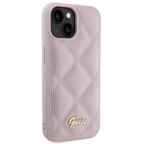 GUESS futerał do IPHONE 13 / 14 / 15 GUHCP15SPSQSQSP (Quilted Metal Logo) różowy