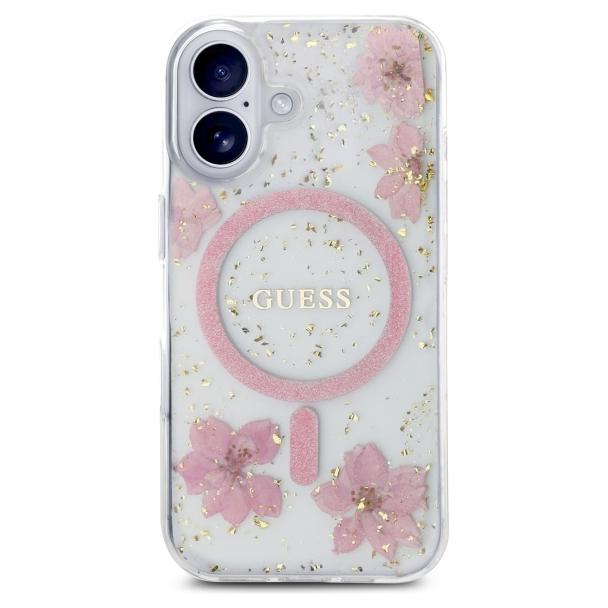 GUESS futerał do IPHONE 16 kompatybilny z MagSafe GUHMP16SRBFGFGMP (Resin Flowers and Glitter) pink