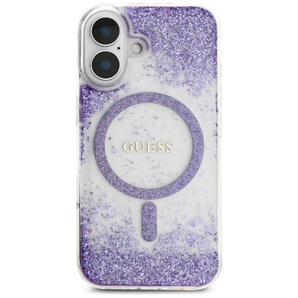 GUESS futerał do IPHONE 16 kompatybilny z MagSafe GUHMP16SRGRGEU (Resin Bottom Glitter) fioletowy