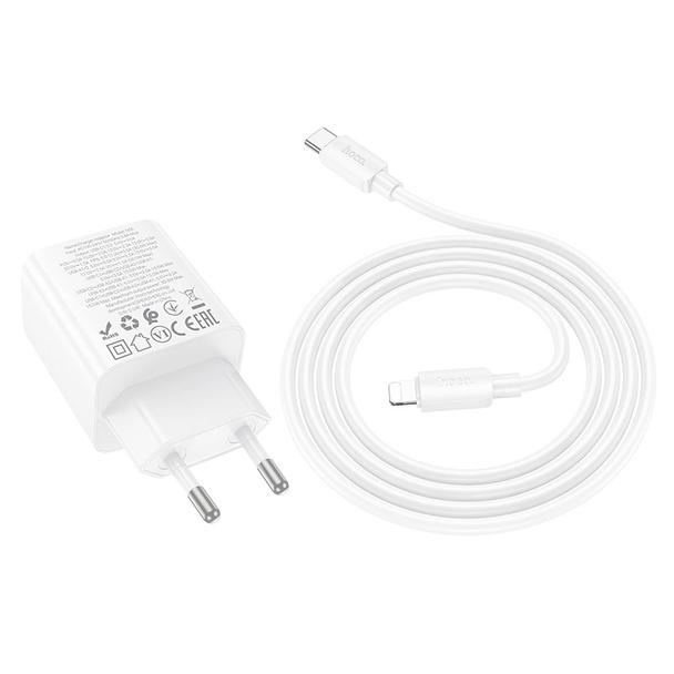 Ładowarka sieciowa do telefonu Hoco 2 x USB C + 2 x USB A QC3.0 PD 3A 30W + kabel USB C do Lightning N56 biała
