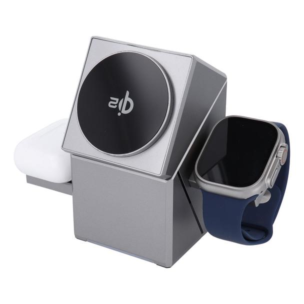Ładowarka indukcyjna Forcell F-Energy 3w1 Rotation Cube Qi2 zgodna z MagSafe (F-06) srebrna 0INT