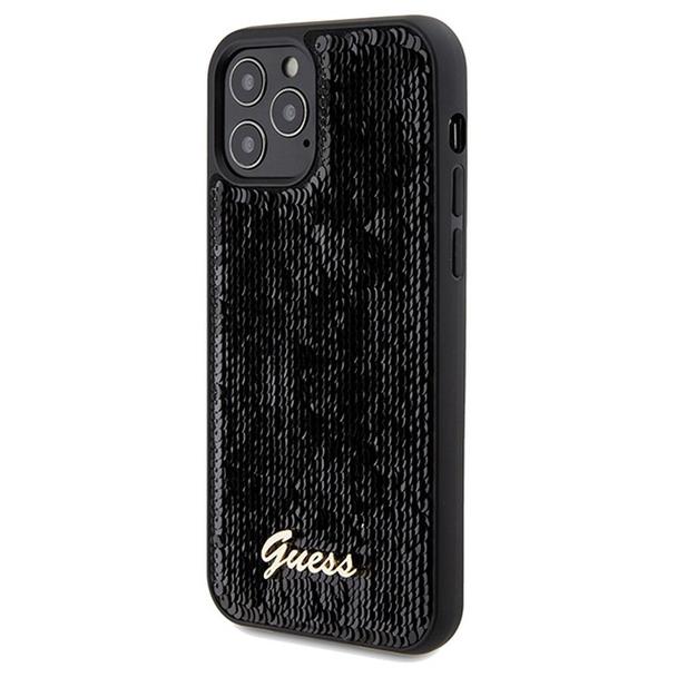 GUESS futerał do IPHONE 12 / 12 Pro GUHCP12MPSFDGSK (Sequin Script Metal) czarny