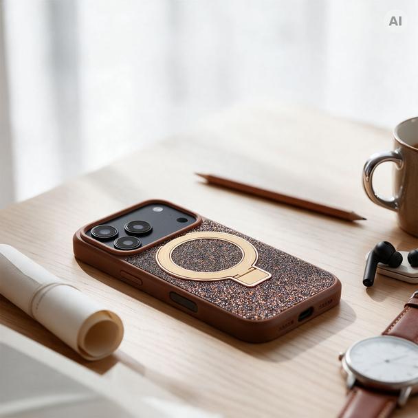 Etui na iPhone 16 Pro Quartz Circle Stand Mag Cover brązowe