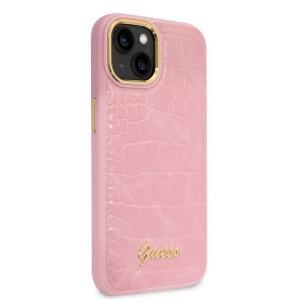 GUESS futerał do IPHONE 13 / 14 / 15 GUHCP14SHGCRHP (Croco Collection) różowy