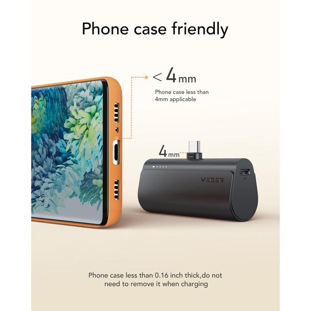 Powerbank Veger PlugOn (W0556/V0556) PD QC3.0 3A 20W 5000 mAh z wbudowanym złączem Typ C czarny