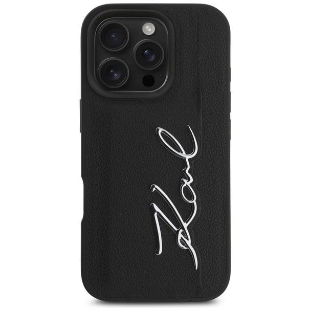 KARL LAGERFELD futerał do IPHONE 16 Pro KLHCP16LPGPVKSK (Grained PU Cardslot Metal Signature) czarny