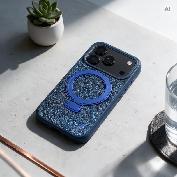 Etui na iPhone 18 Pro / 17 Pro Quartz Circle Stand Mag Cover granatowe