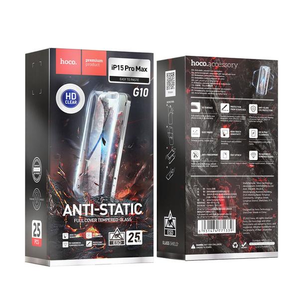 Szkło hartowane do iPhone 15 PRO MAX Hoco HD Anti-static 25 sztuk G10