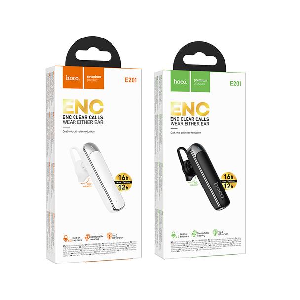 Słuchawka bezprzewodowa mono (ENC, BT 6.0, 130mAh) Hoco E201 biała