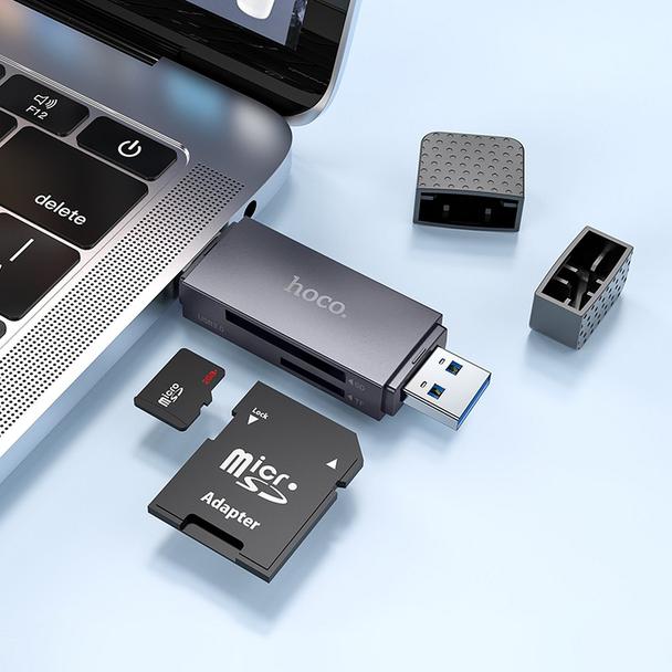 Czytnik kart SD / TF Hoco USB A / USB C 2.0 HB45 szary
