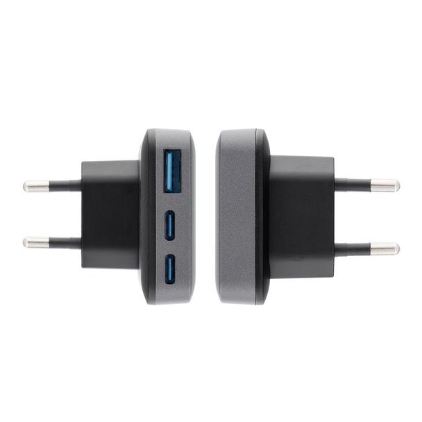 Ładowarka sieciowa do telefonu Forcell F-Energy Ultra Slim GaN III 2 x USB C + USB A QC4.0 PD 4A 65W VT-47 szara 0INT