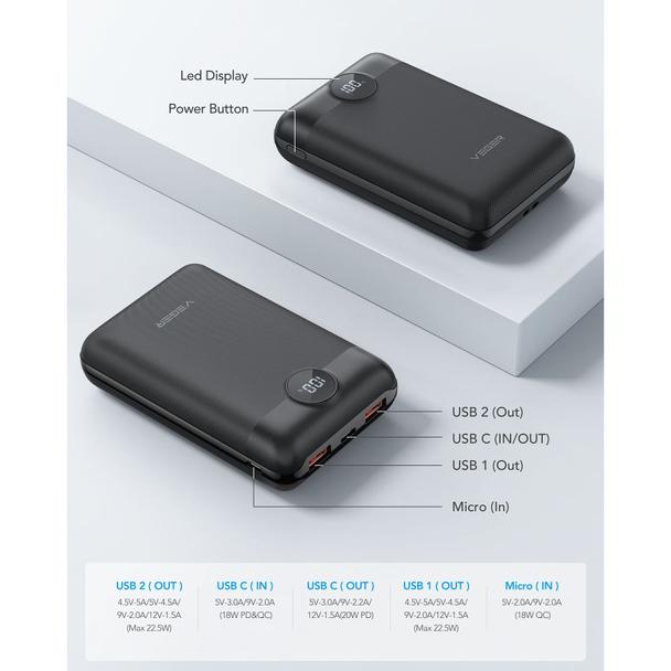 Powerbank Veger S20 (W2053) PD QC3.0 2A 22,5W 20000 mAh czarny 0INT