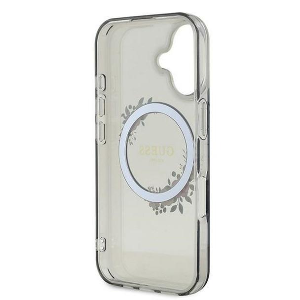 GUESS futerał do IPHONE 16 kompatybilny z MagSafe GUHMP16SHFWFCK (IML Flowers Wreath) czarny