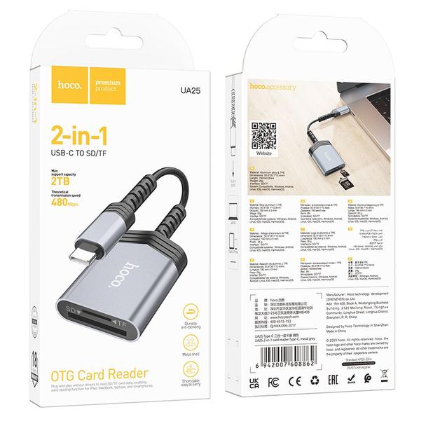 Czytnik kart SD / TF Hoco USB C UA25 szary