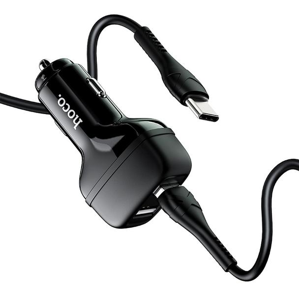 HOCO ładowarka samochodowa 2xUSB + kabel Typ C 2,4A Leader Z36 czarna