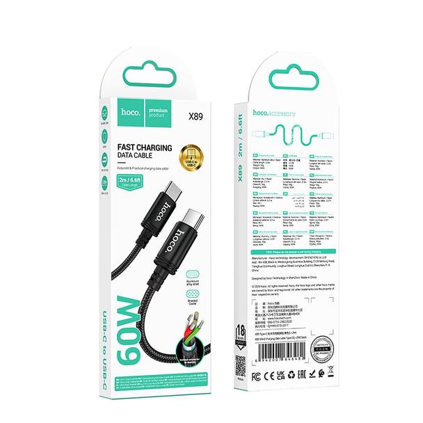 Kabel USB C do USB C Hoco 3A 60W 2 m X89 czarny