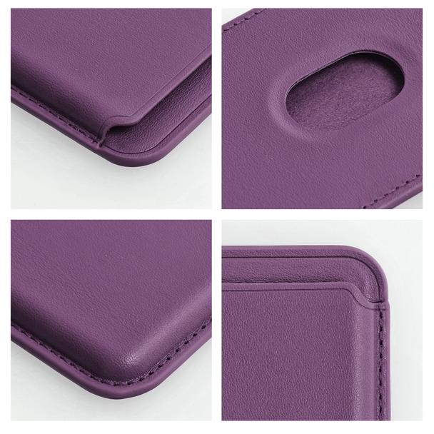 Portfel magnetyczny na karty LEATHER MAG WALLET kompatybilny z MagSafe  ciemny fioletowy