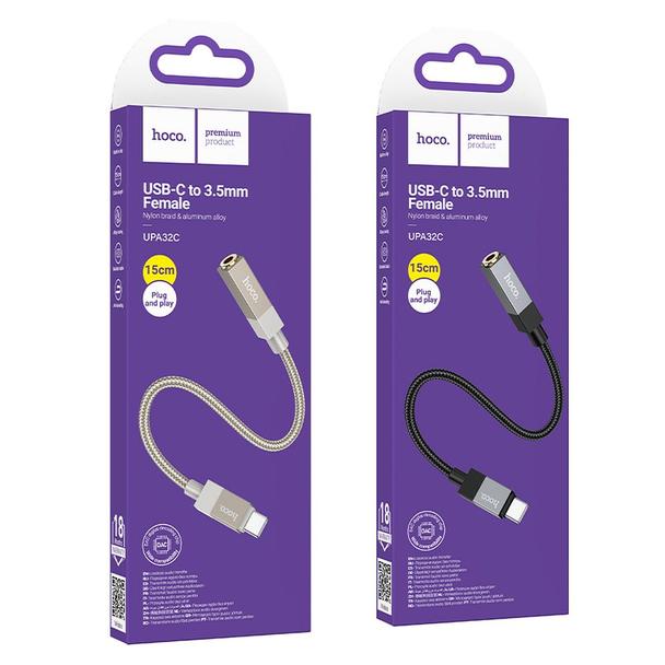 Adapter AUX USB C (męski) do Jack 3,5 mm (żeński) Hoco UPA32C złoty