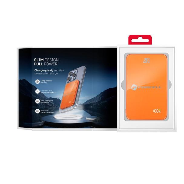 Powerbank zgodny z MagSafe Forcell F-Energy SuperSlim F5K8 QC4.0 PD3.0 15W 5000 mAh pomarańczowy 0INT