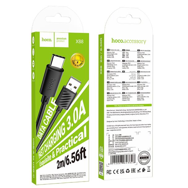 Kabel USB A do USB C Hoco 3A 2 m X88 czarny