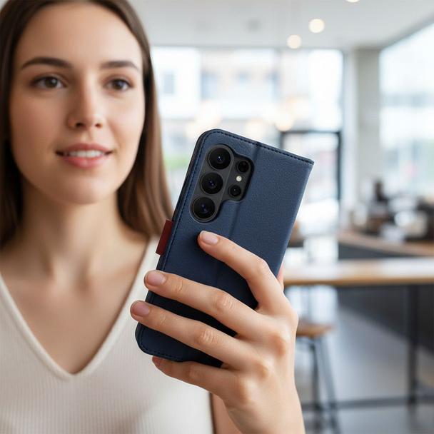 Etui z klapką na Motorola G17 POWER Split Book granatowo-czerwone