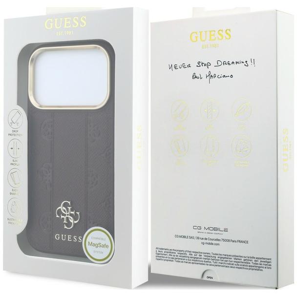 GUESS futerał do IPHONE 18 Pro/17 Pro kompatybilny z MagSafe (Stripe Peony 4G Logo) burgundy