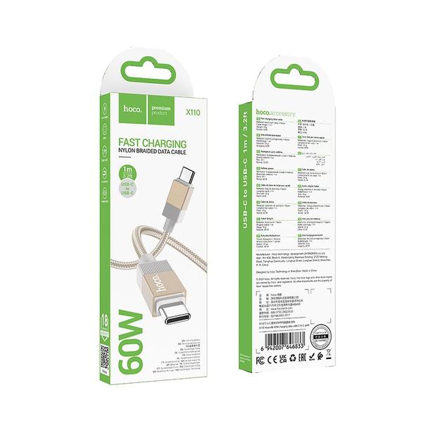 Kabel USB C do USB C Hoco 3A 60W 1 m X110 złoty