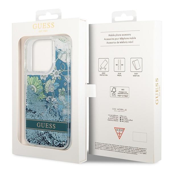 GUESS futerał do IPHONE 14 Pro GUHCP14LLFLSN (Liqide Glitter Flower) zielony