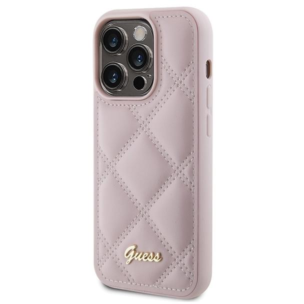 GUESS futerał do IPHONE 15 Pro GUHCP15LPSQSQSP (Quilted Metal Logo) różowy