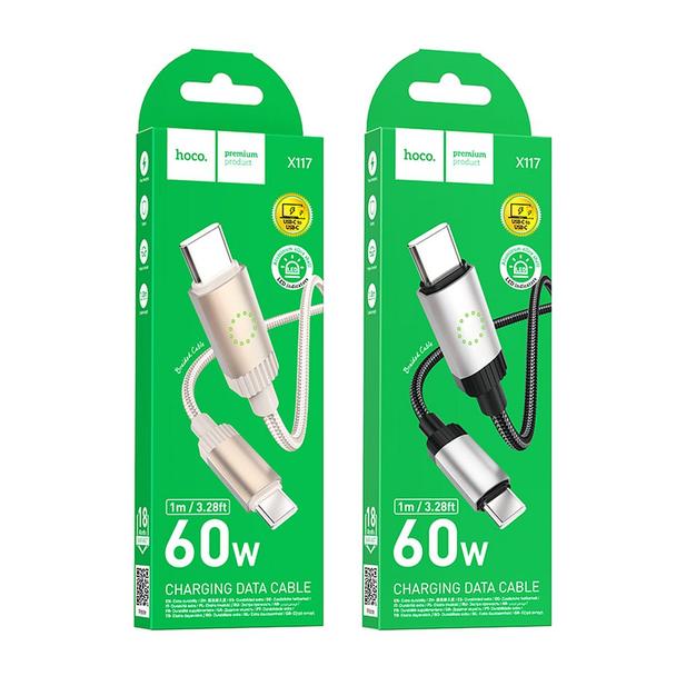 Kabel USB C do USB C Hoco 3A 60W 1 m X117 czarny
