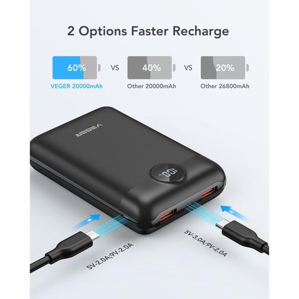 Powerbank Veger S20 (W2053) PD QC3.0 2A 22,5W 20000 mAh czarny 0INT