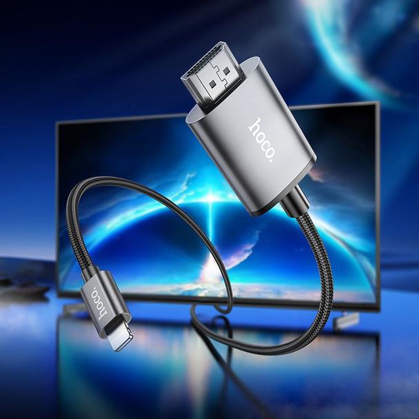 Kabel Lightning do HDMI Hoco 1080p 2 m UA27 stalowy szary