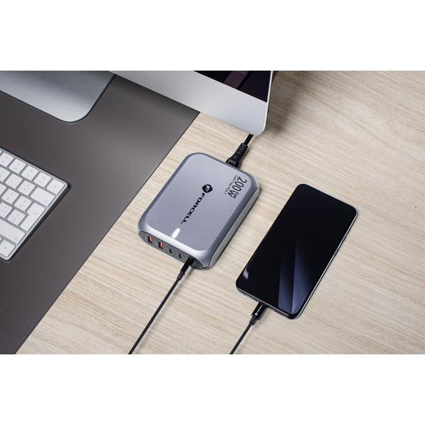 Ładowarka biurkowa Forcell F-Energy GaN III 3 x USB C + 2 x USB A QC4.0 PD 5A 200W VT-51 szara