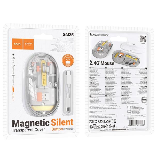 Myszka bezprzewodowa Hoco 2,4G 1600 dpi dual mode bluetooth GM35 szara