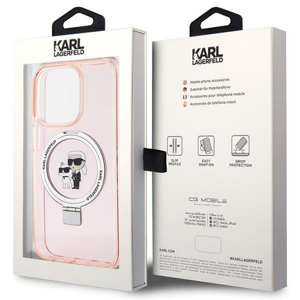KARL LAGERFELD futerał do IPHONE 15 Pro kompatybilny z MagSafe KLHMP15LHMRSKCP (Ringstand KC) różowy