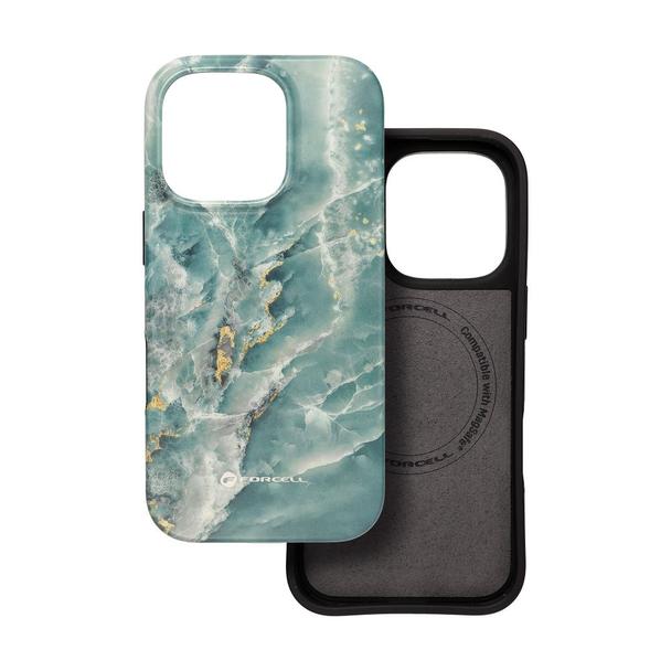 Etui na iPhone 15 PRO MAX Forcell F-Protect Mirage zgodne z MagSafe Military Drop-Test green marble