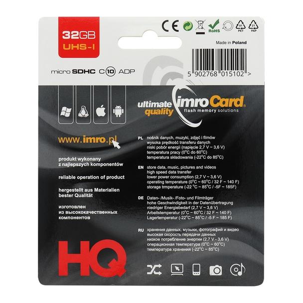 IMRO karta pamięci microSD 32GB 100MB/s class 10 UHS I z adapterem SD