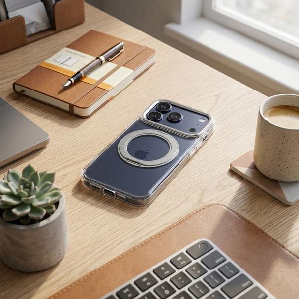 Etui na iPhone 14 PRO Frame Circle Stand zgodne z MagSafe transparentne