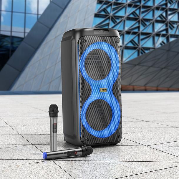 EOL HOCO głośnik bluetooth + 2 x bezprzewodowe mikrofony HA7 czarny