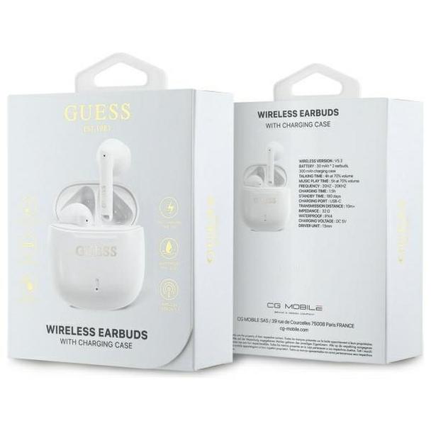 GUESS słuchawki bezprzewodowe bluetooth TWS GUTWSJ14ESGH (Printed Classic Logo) białe