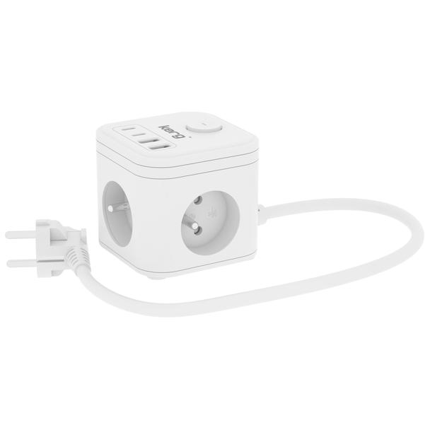 KERG Kostka zasilająca 3-gniazdowa + ładowarka USB-A+USB-C 1,5m 3×1,5mm2 H05VV-F 16A/250V~ Smart biała