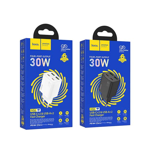 Ładowarka sieciowa do telefonu Hoco 2 x USB C + 2 x USB A QC3.0 PD 3A 30W N56 czarna