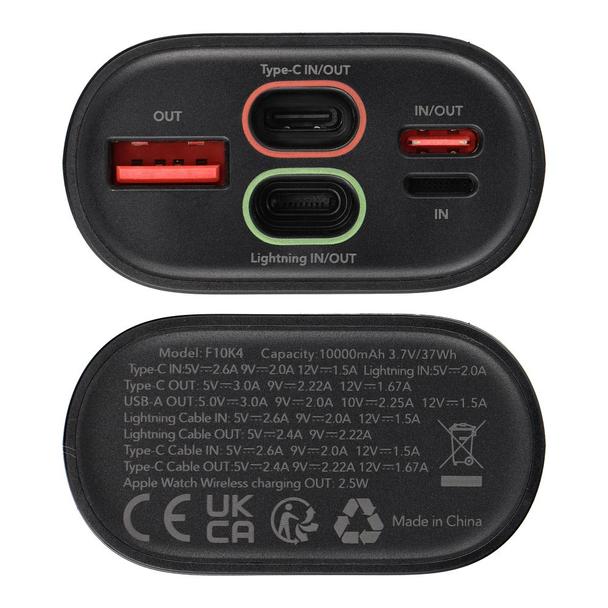Powerbank Forcell F-Energy F10K4 PD QC3.0 3A 22,5W 10000 mAh kompatybilny z Apple Watch czarny