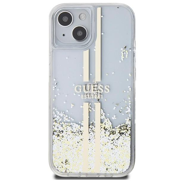 GUESS futerał do IPHONE 15 GUHCP15SLFCSEGT (Liquid Glitter Gold Stripes) transparentny