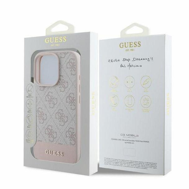 GUESS futerał do IPHONE 16 Pro GUHCP16LG4GLPI (4G PU Bottom Stripe) różowy