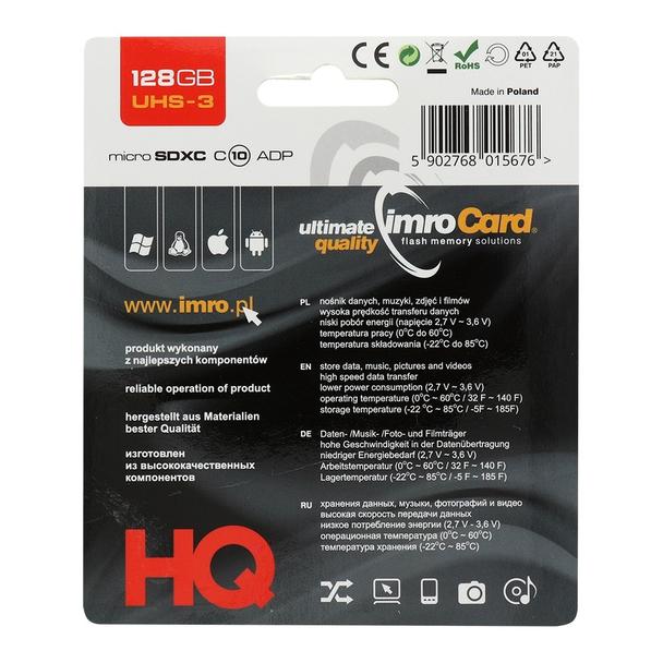 IMRO karta pamięci microSD 128GB 100MB/s class 10 UHS 3 4K z adapterem SD