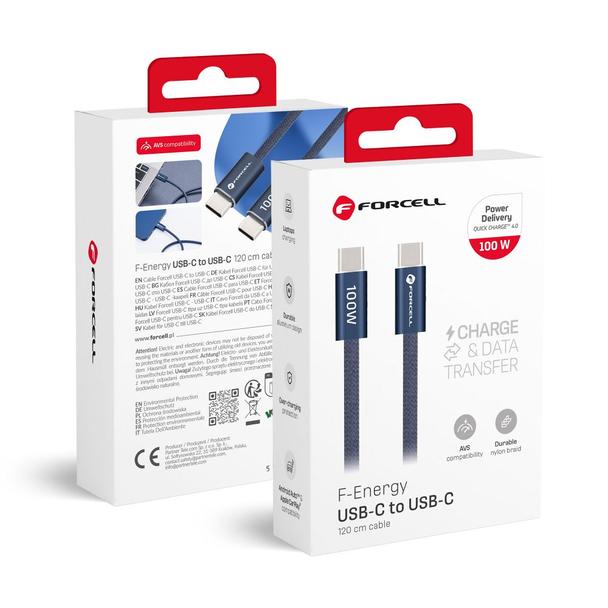 Kabel USB C do USB C Forcell F-Energy QC4.0 PD 5A 100W Cafule Color 1,2 m ACYH23 granatowy