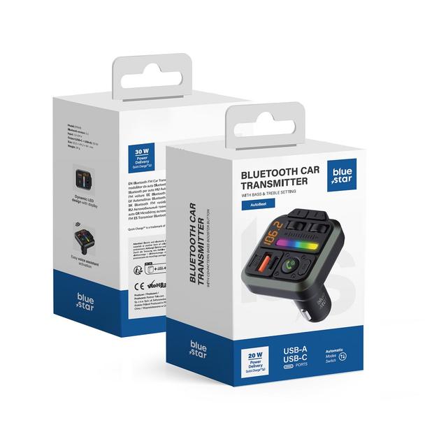 Transmiter samochodowy bluetooth Blue Star AutoBeat QC3.0 PD 20W MT04B czarny