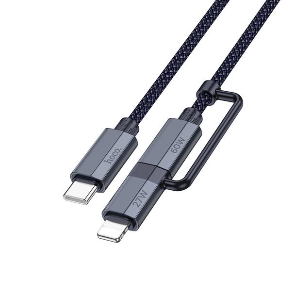 Kabel 2w1 USB C do USB C / Lightning Hoco 1,2 m U134 ciemny niebieski