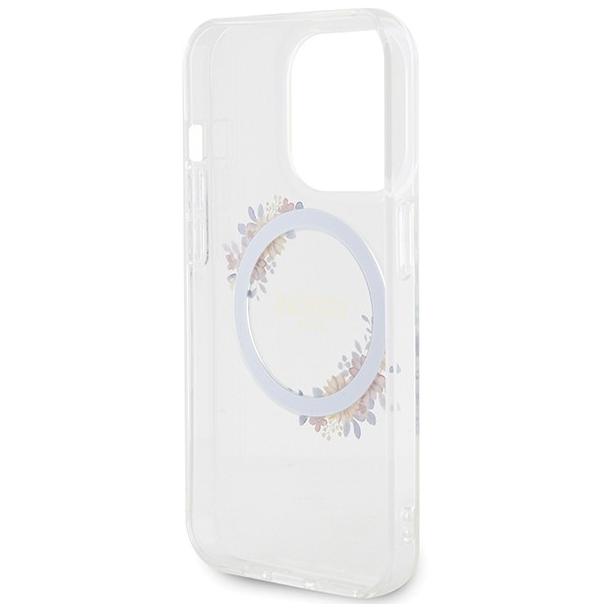 GUESS futerał do IPHONE 15 Pro Max kompatybilny z MagSafe GUHMP15XHFWFCT (Flowers Wreath) transparentny